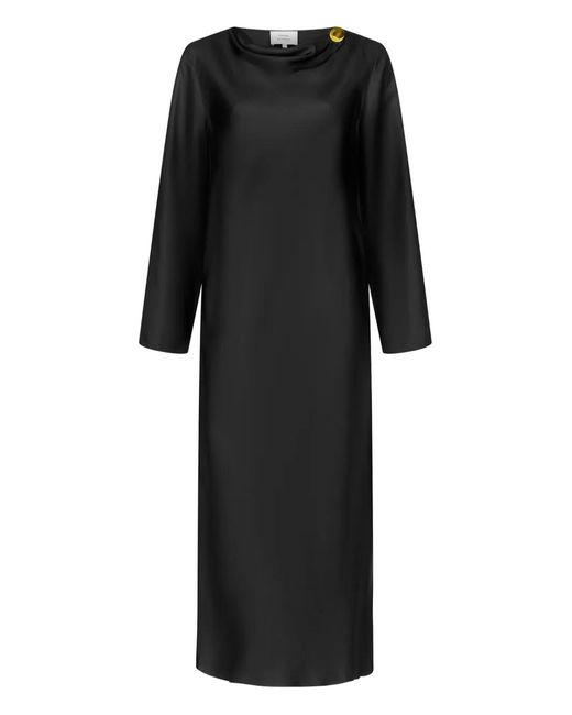 Loulou de Saison Black Zoya Draped Midi Dress