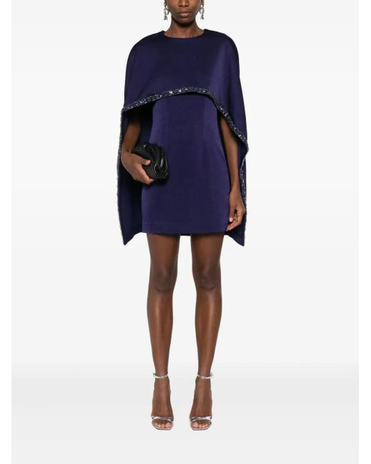 Roland Mouret Blue Embellished Cape Dress