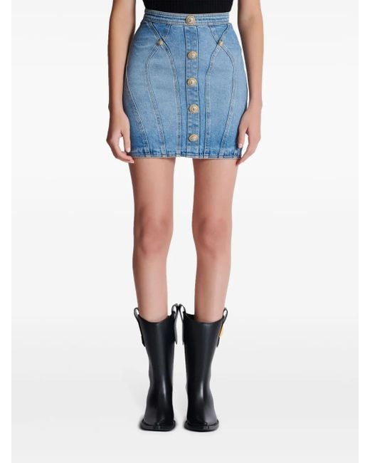 Falda corta vaquera Balmain de color Blue