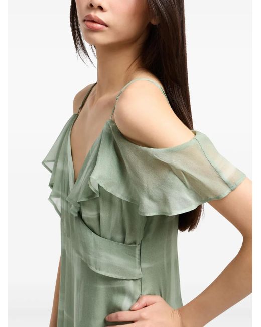 ARMANI EXCHANGE Green Ruffled Off-Shoulder Dress