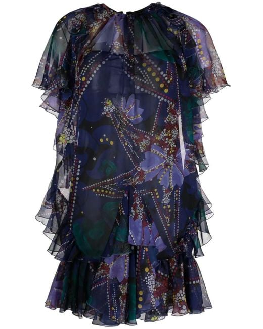 DSquared² Blue Ruffle-Detail Mini Dress