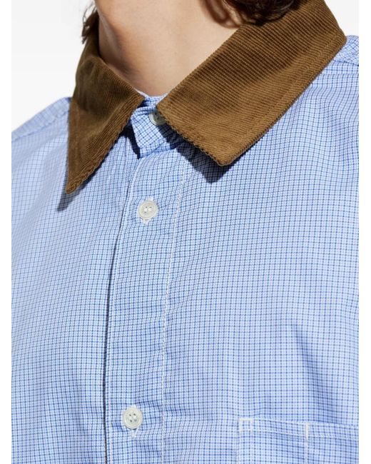 Comme des Garçons Blue Corduroy-Collar Checked Shirt for men
