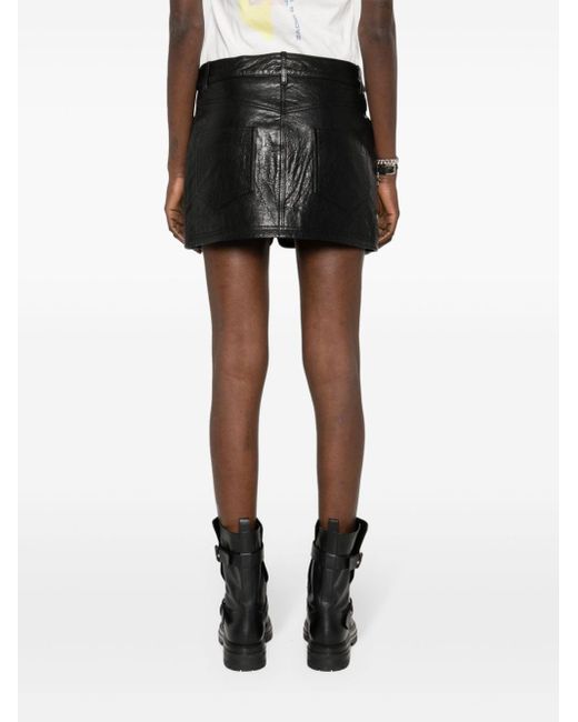 Ba&sh Black Crinkled-Finish Leather Skirt