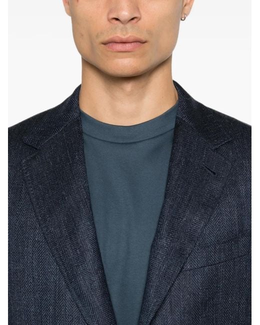 Canali Blue Blazer À Tissage En Chevrons Et Col À Revers Crantés for men