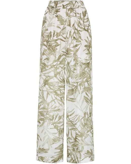 Brunello Cucinelli White Hose Mit Blatt-Print