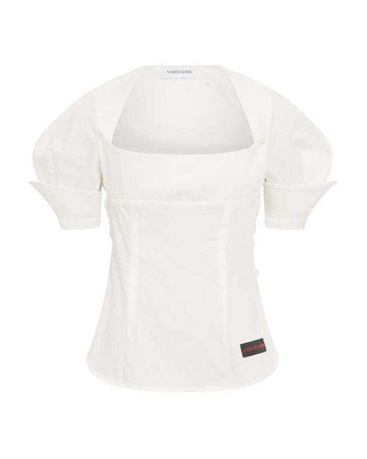 MARINE SERRE スクエアネック パフスリーブトップ White