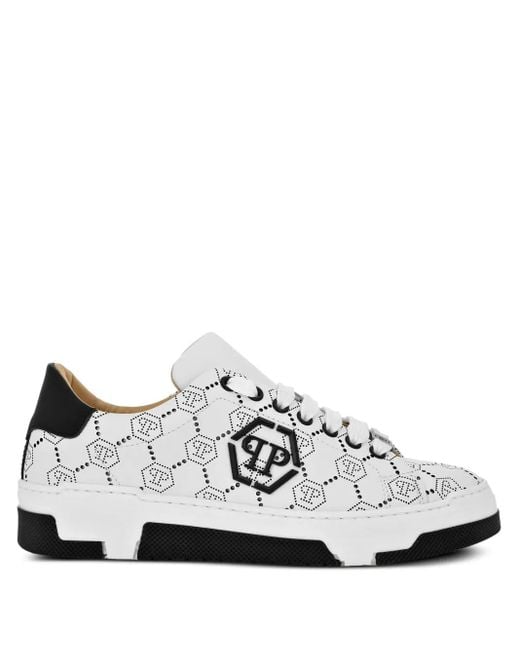 Philipp Plein White Monogram Leather Sneakers