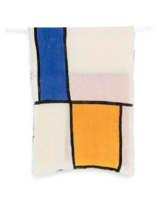 Faliero Sarti White Patos Colour-Block Frayed Scarf