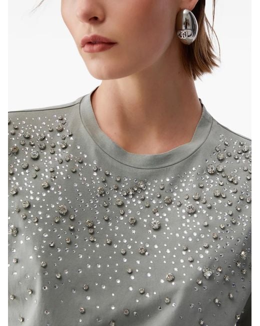 Liu Jo Gray Light Embellished Back Patch T-Shirt