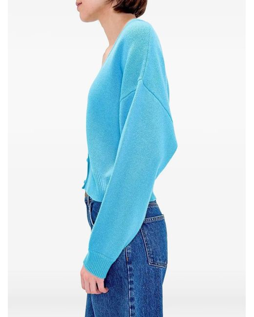 ODEEH Blue V-Neck Button Cardigan