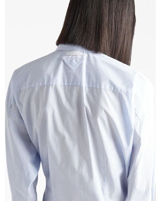 Prada Blue Safety Pin-Embellished Striped Shirtdress