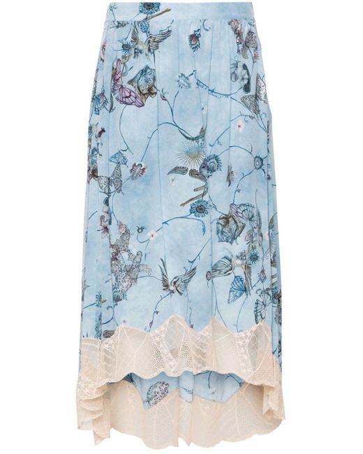 Zadig & Voltaire Blue Joslin Floral-print Silk Midi Skirt