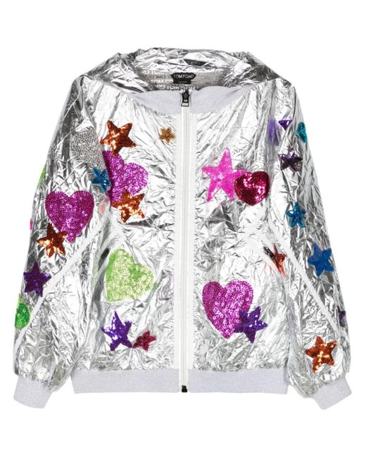 Tom Ford Sequinned-patchwork Bomber Jacket Gray