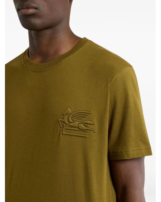 Etro Green Cotton Jersey T-Shirt With Raised Pegaso Logo for men