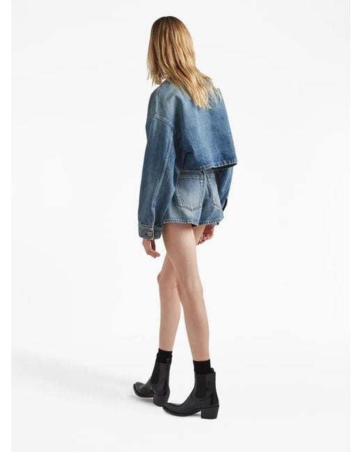 Prada Blue Denim Collarless Jacket