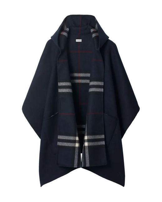 Burberry Blue Hooded Checked Cape