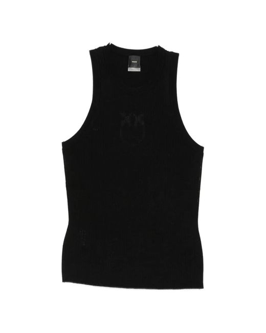 Pinko Black Love Birds Ribbed Top