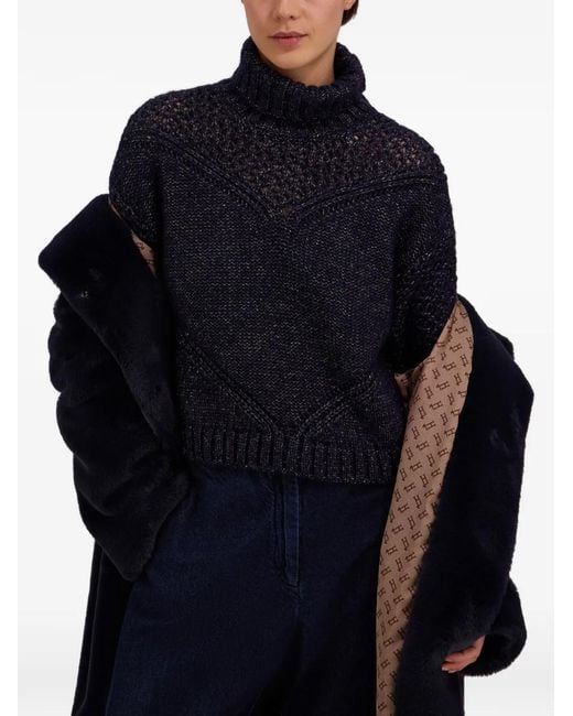 Herno Blue Faux-Fur High-Collar Coat
