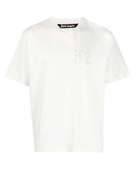 Palm Angels Katoenen T-shirt Met Geborduurd Logo in het White voor heren