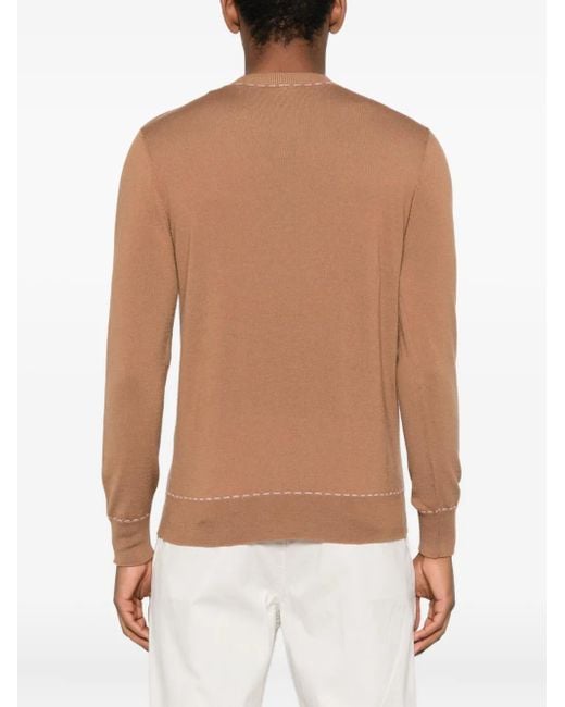 Eleventy Brown Round-Neck Wool Sweater for men