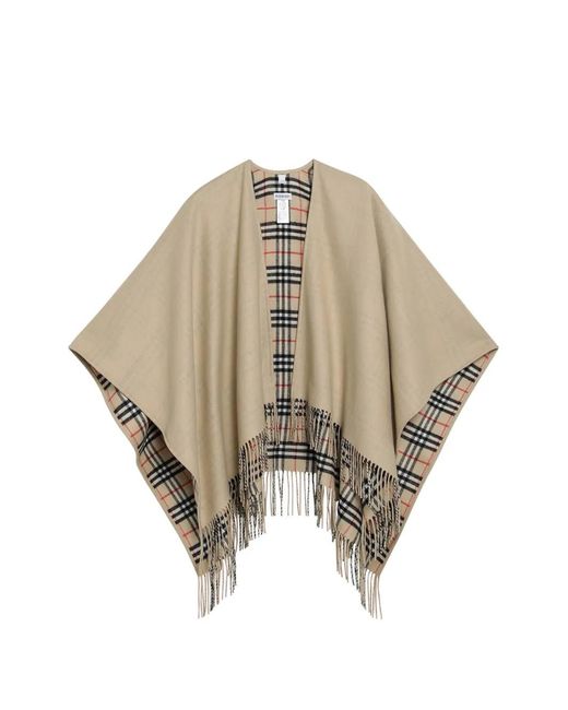 Burberry Natural Reversible Check Wool Cape