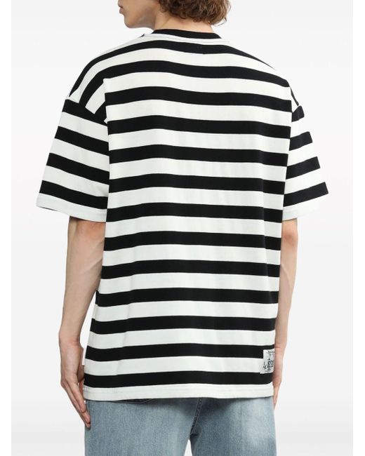 Izzue Black Striped Reverse-appliqué T-shirt for men