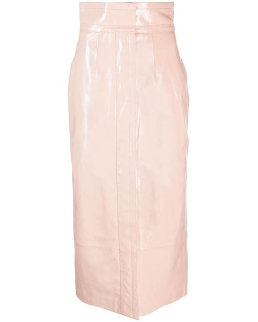 Philosophy Di Lorenzo Serafini Pink High-Waist Leather Midi Skirt