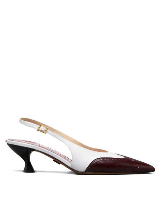 Thom Browne White Soft Spazzolato Shiny Calf Wingtip Slingback Pumps 50Mm