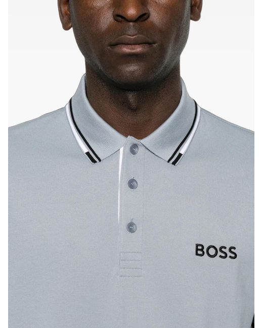 Boss Gray Logo-Print Tipped Polo Shirt for men