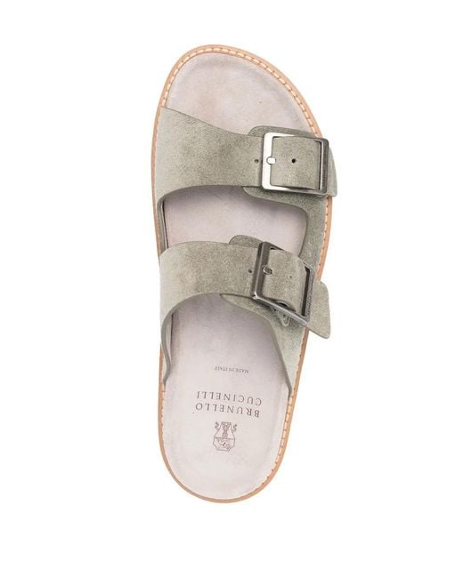 Brunello Cucinelli White Buckled-Strap Slides for men