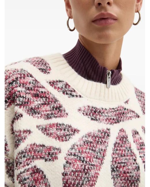 Desigual White Leaf-pattern Crew-neck Sweater
