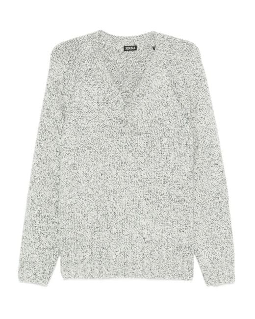 Zegna Gespikkelde Trui Met V-Hals in het Gray voor heren