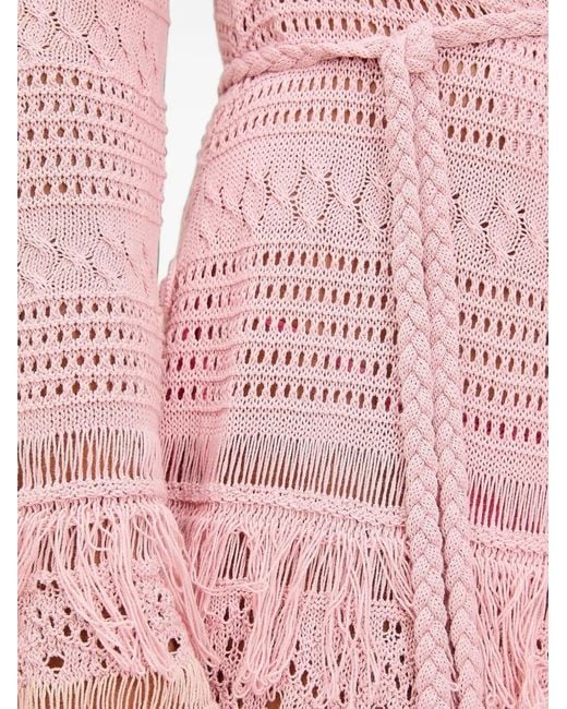 Devon Windsor Pink Maureen Fringed Crochet-Knit Robe