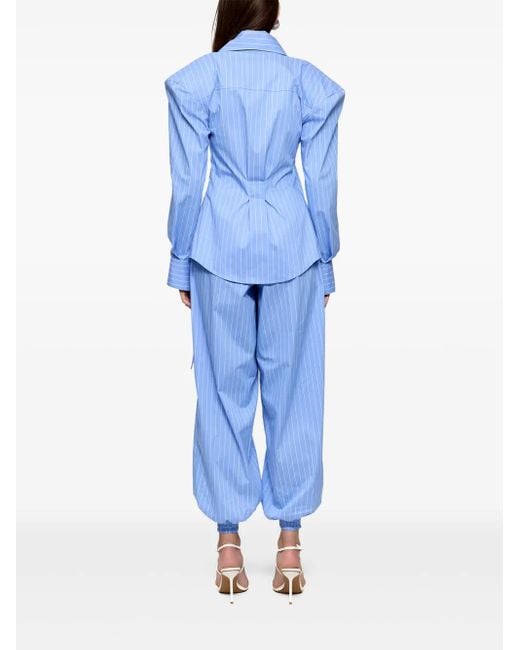 Ana Radu Blue Lace-Up Pinstripe Set