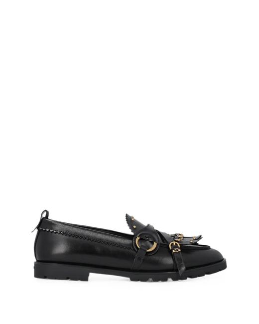 Pinko Black Studded Fringed Loafers