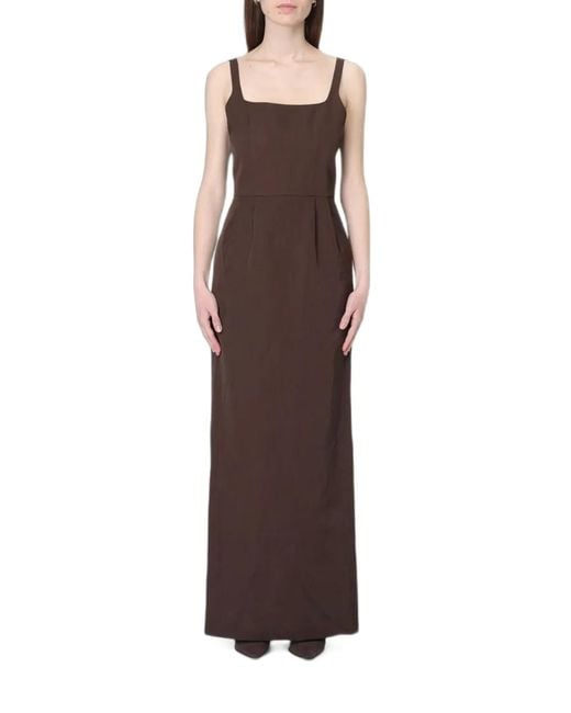 Ter Et Bantine Brown Pleated Square-Neck Maxi Dress