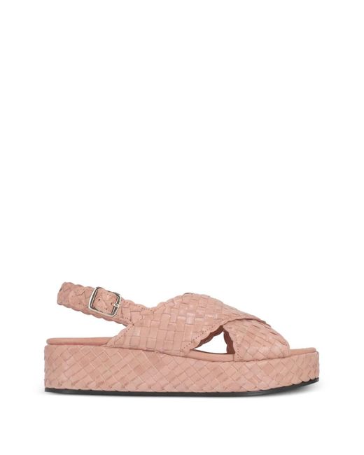 LA ROSE Pink Woven Crossover-Strap Platform Sandals