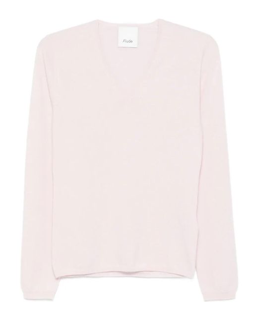 Allude Pink V-neck Long-sleeves Sweater