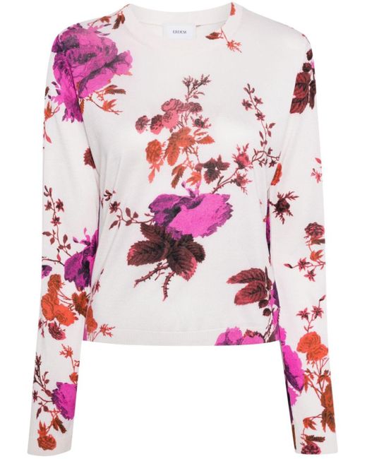 Erdem Pink Floral-print Silk Jumper