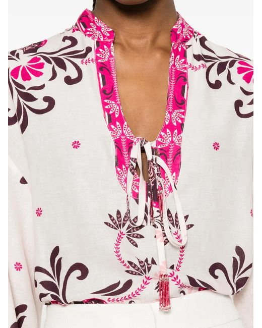 Twinset Pink Floral-Print Tie-Fastening Blouse