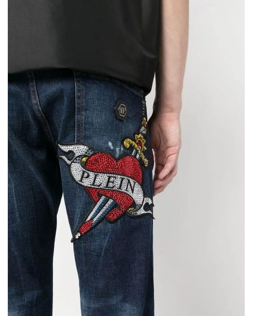 Philipp Plein Blue Straight-Leg Ripped Jeans for men