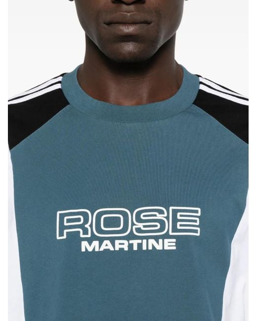 Martine Rose Blue Panelled Short-Sleeve Crew Neck T-Shirt With Graphic Accents for men