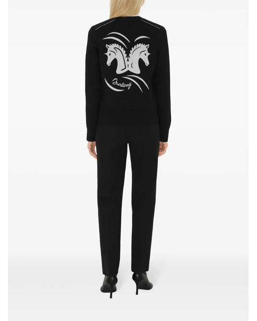 Burberry Black Mirrored Horse Intarsia Knit Cardigan