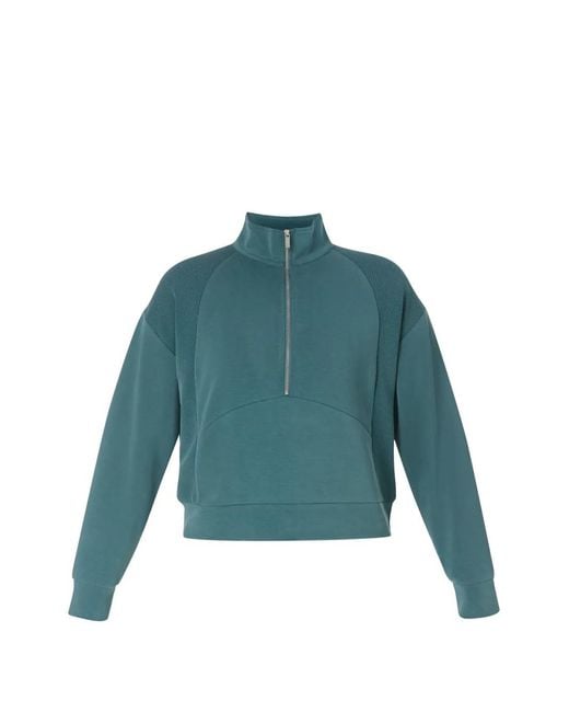 Sweaty Betty Green Sand Wash Ribbed-Panel Quarter-Zip Sweatshirt