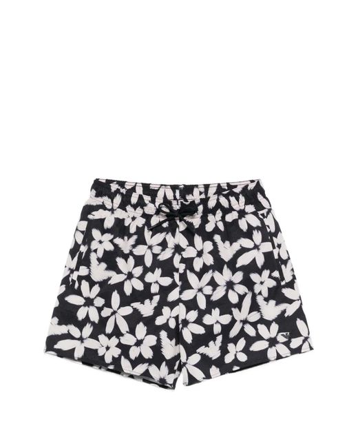 Emporio Armani White Floral-Print Swim Shorts for men