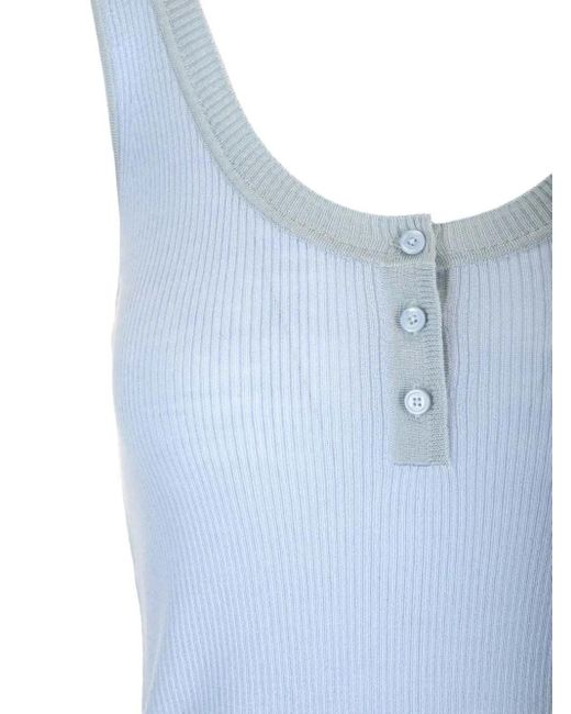 Chloé Blue Ribbed Button-Fastening Top