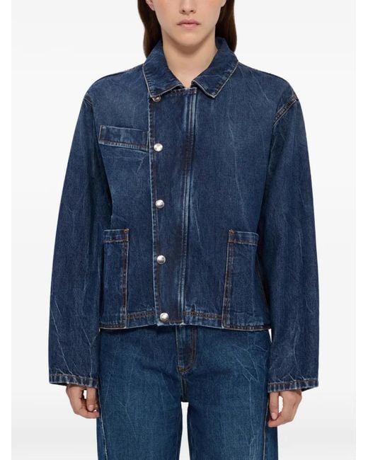 MSGM Blue Veste En Jean À Poches Plaquées