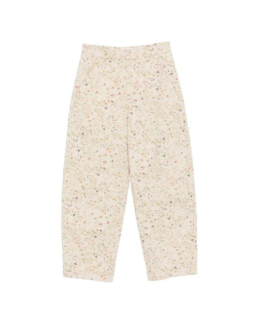 Tela White Floral-Print Belt-Loop Trousers
