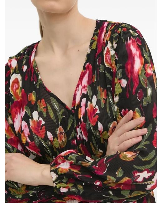 Desigual Red Floral V-Neck Blouse