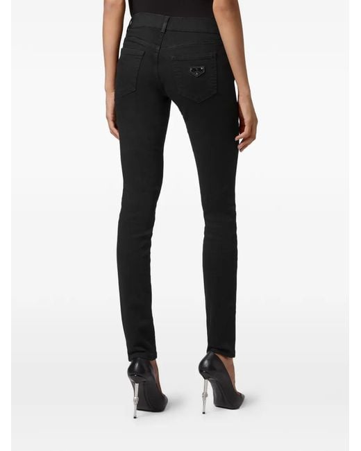 Philipp Plein Black Logo-Plaque Slim-Fit Denim Jeans